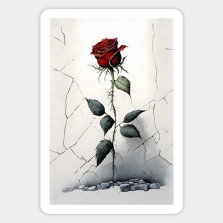 Single Red Rose Goth Gothic Style Watercolor Magnet